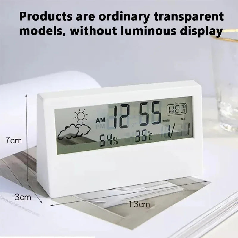 LCD Desktop Alarm Clock Transparent Calendar Weather and Digital Temperature and Humidity Display Home Appliance Smart Life