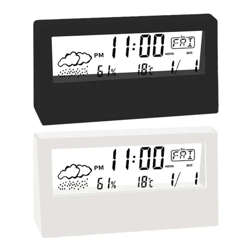 LCD Desktop Alarm Clock Transparent Calendar Weather and Digital Temperature and Humidity Display Home Appliance Smart Life