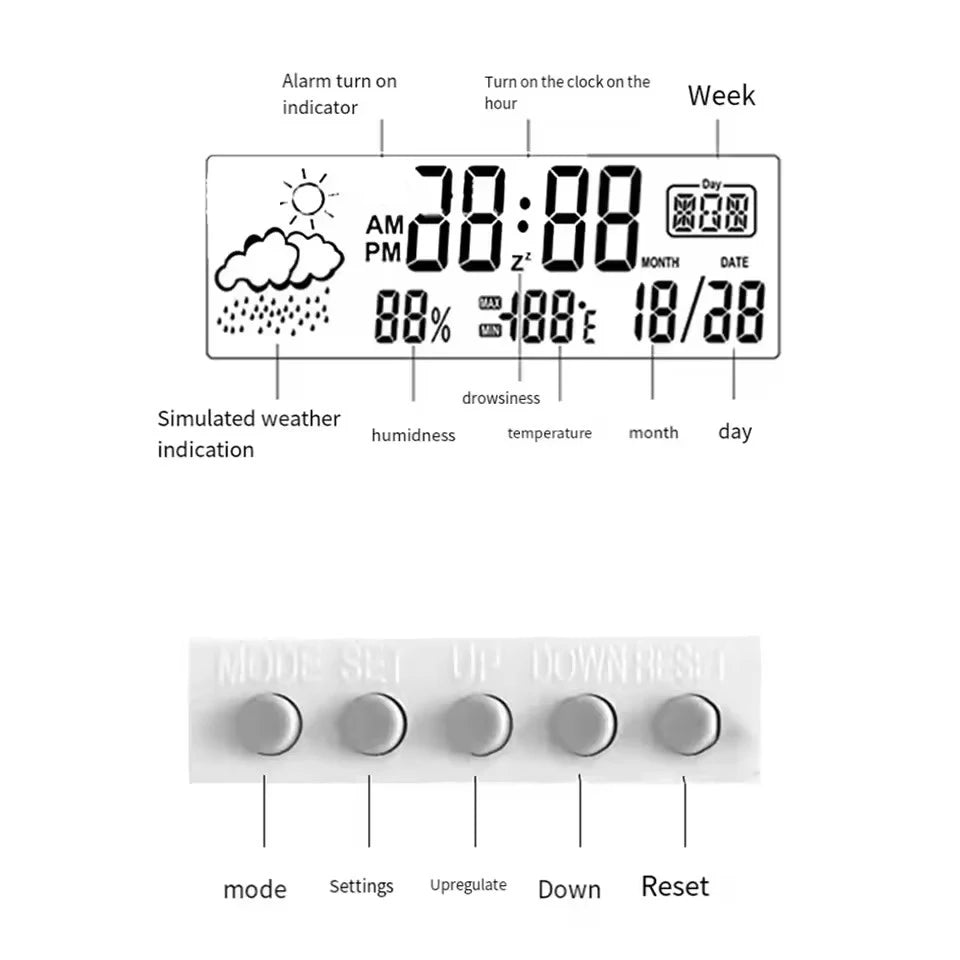 LCD Desktop Alarm Clock Transparent Calendar Weather and Digital Temperature and Humidity Display Home Appliance Smart Life